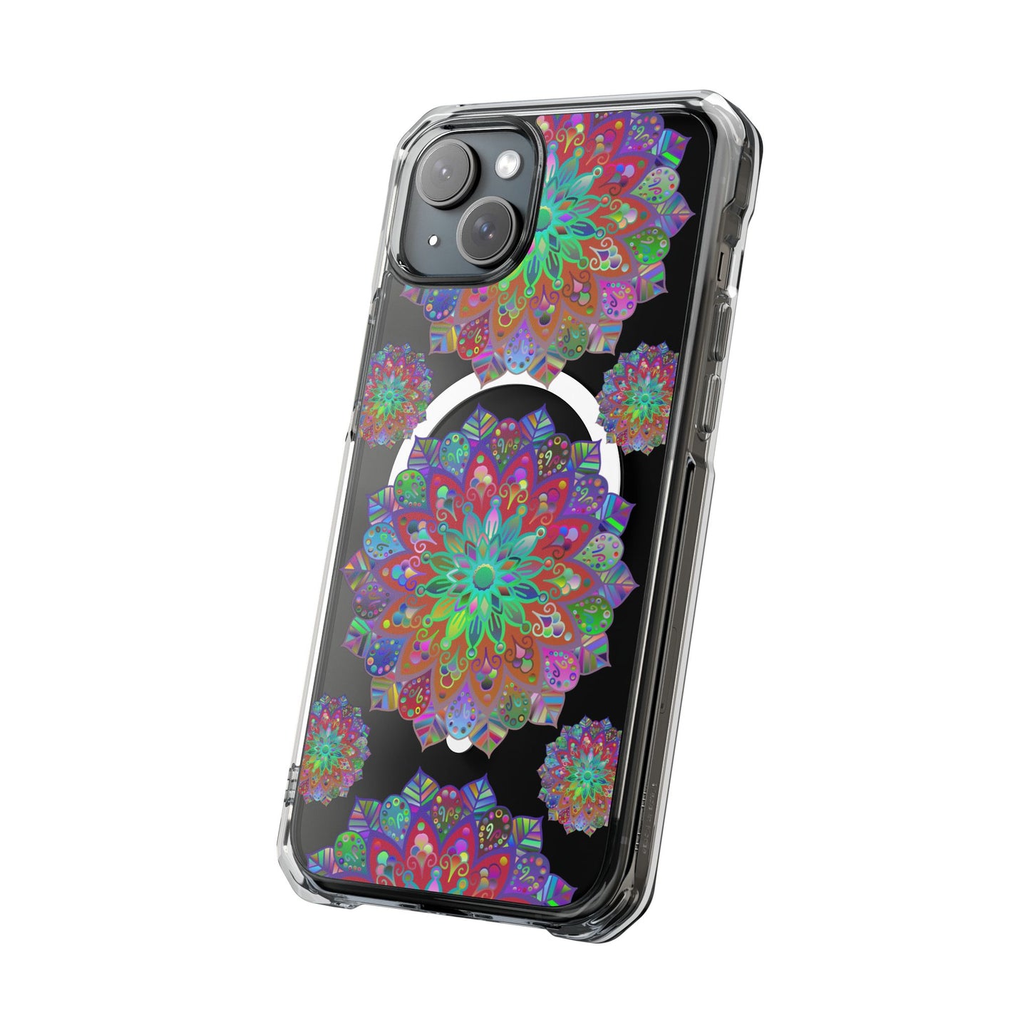 Elegant Mandala MagSafe®-Compatible iPhone 14/15 Impact Case featuring intricate geometric design and durable protection for your phone