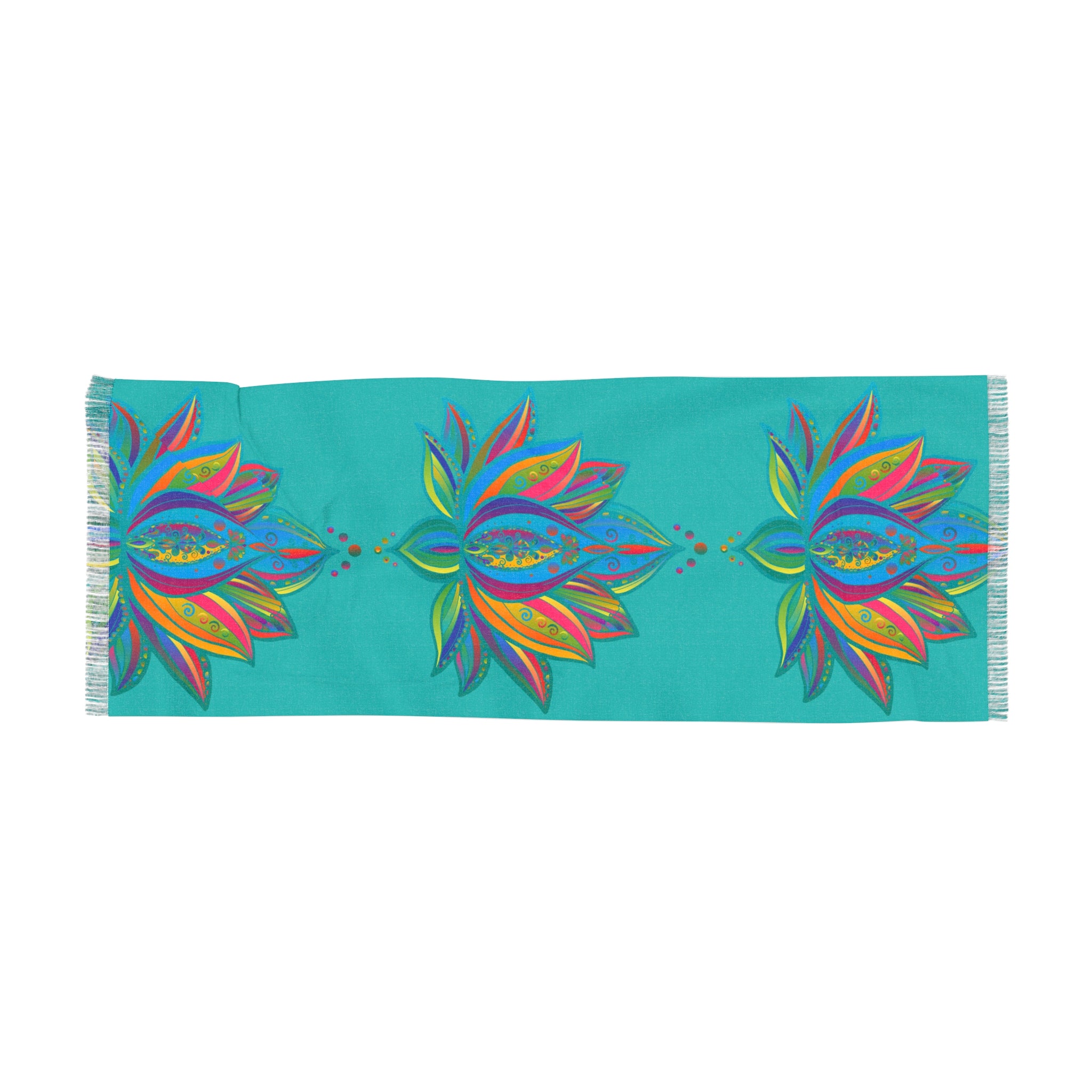 Sky Lotus Azure Blue Light Scarf — Floral Silk-Inspired Neck Wrap