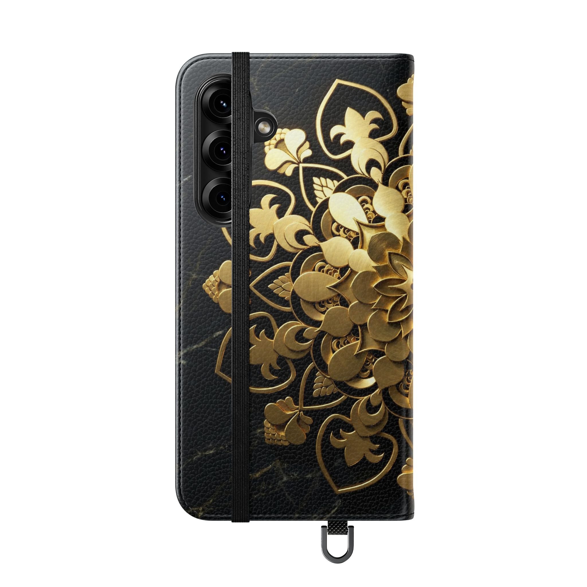 Gold Mandala Flip Phone Case – Luxury Floral Wallet Cover