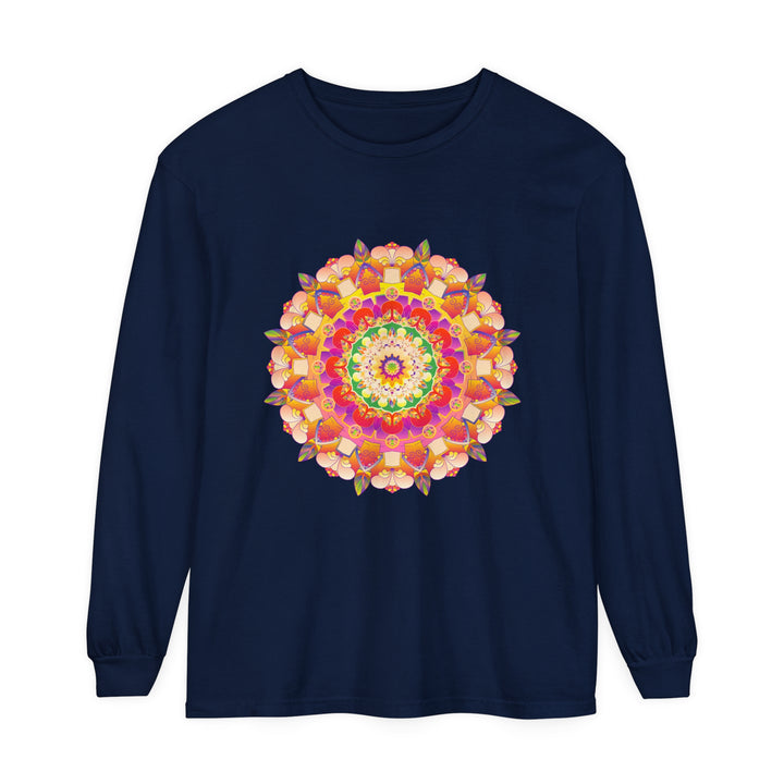 Colorful mandala design long sleeve unisex t-shirt for vibrant fashion enthusiasts