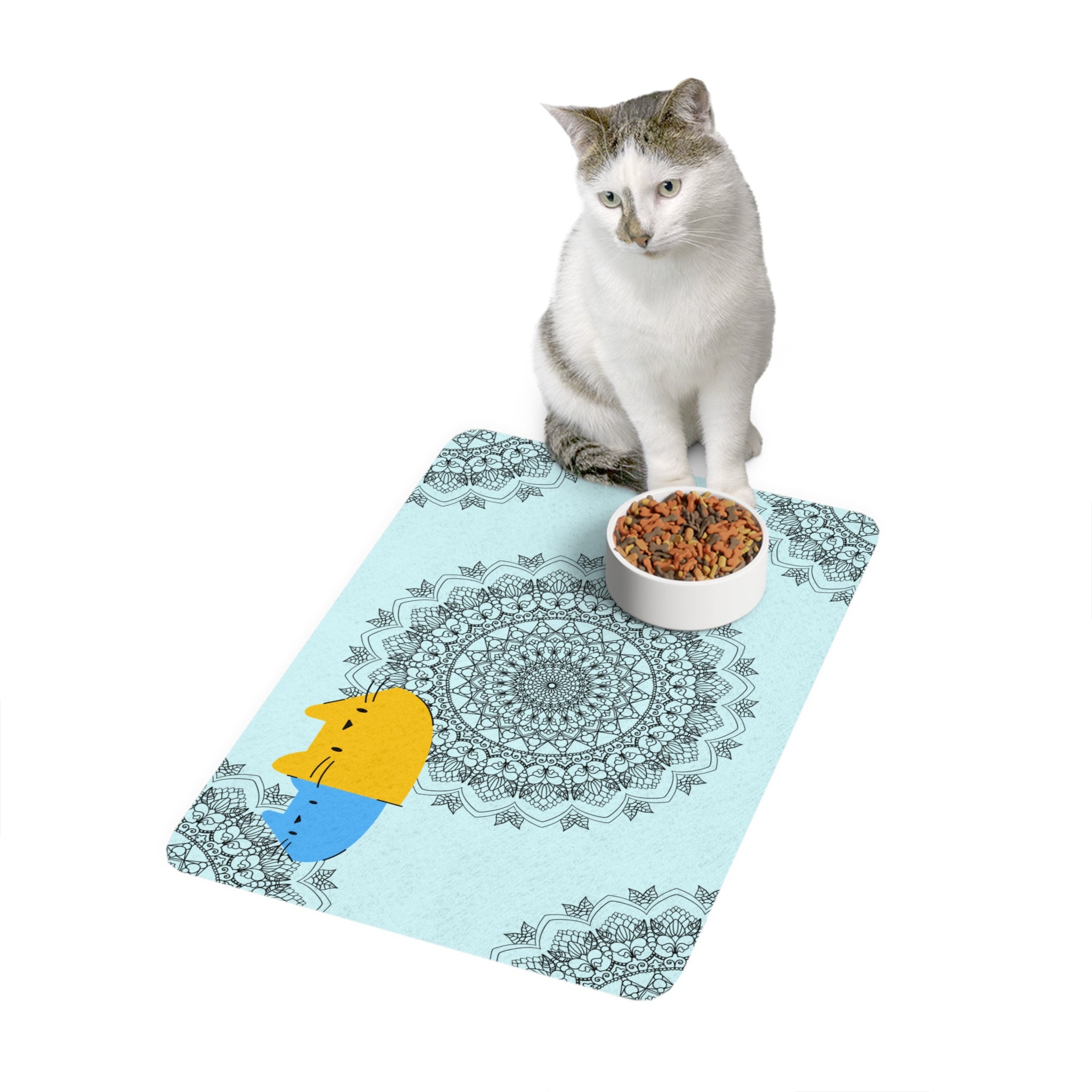 Boho Mandala Cat Pet Food Mat (12x18) – Non-Slip Feeding Placemat for Cats & Small Dogs