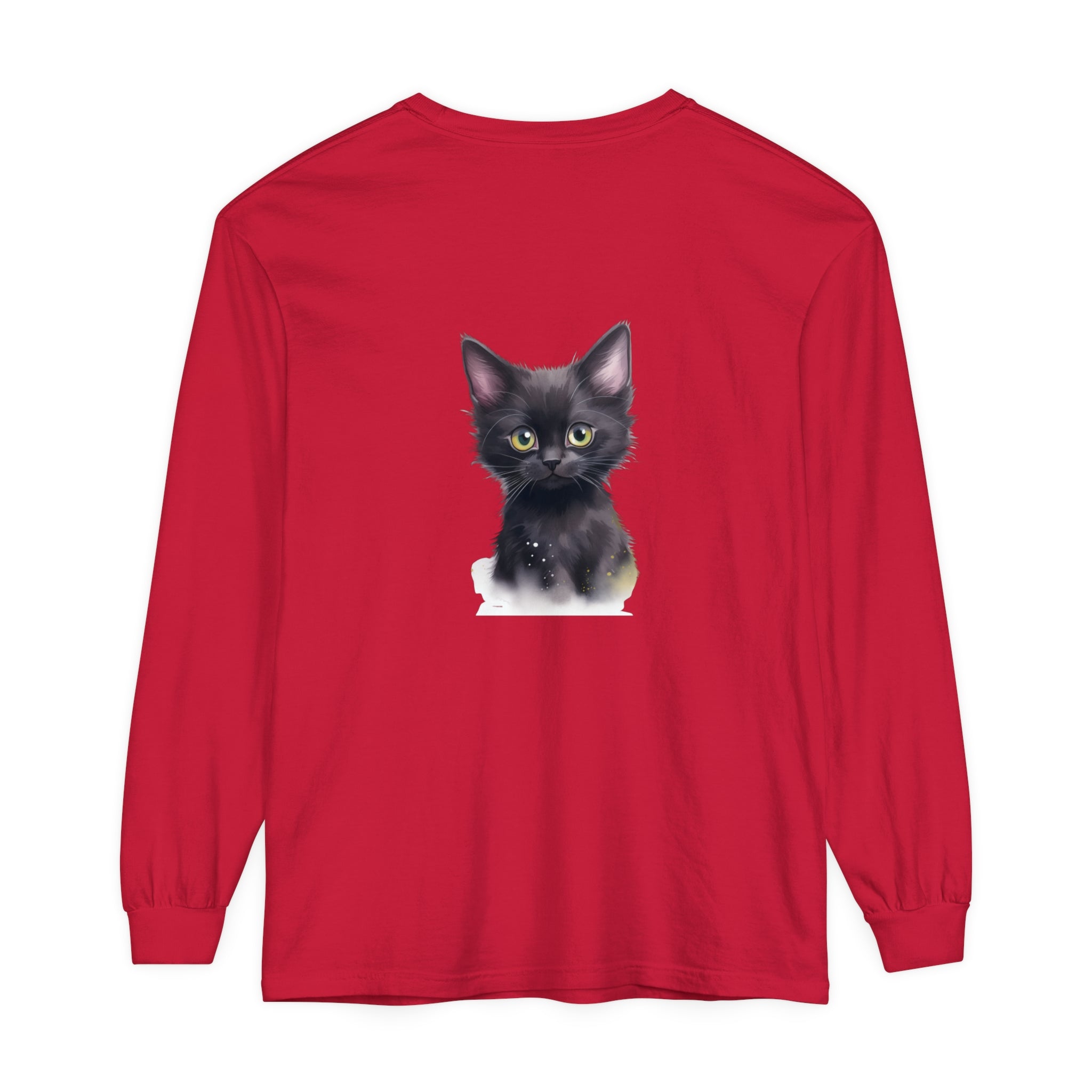 Adorable black kitten with bright green eyes printed on a high-quality t-shirt