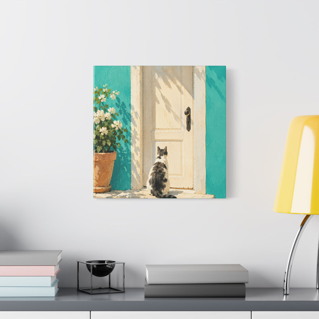 Sunlit Doorway Cat Canvas Wall Art