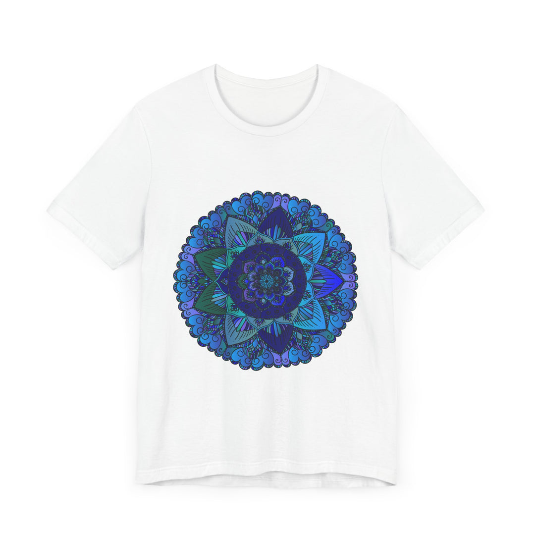 Detailed-dark-blue-and-green-mandala-design-on-comfortable-t-shirt