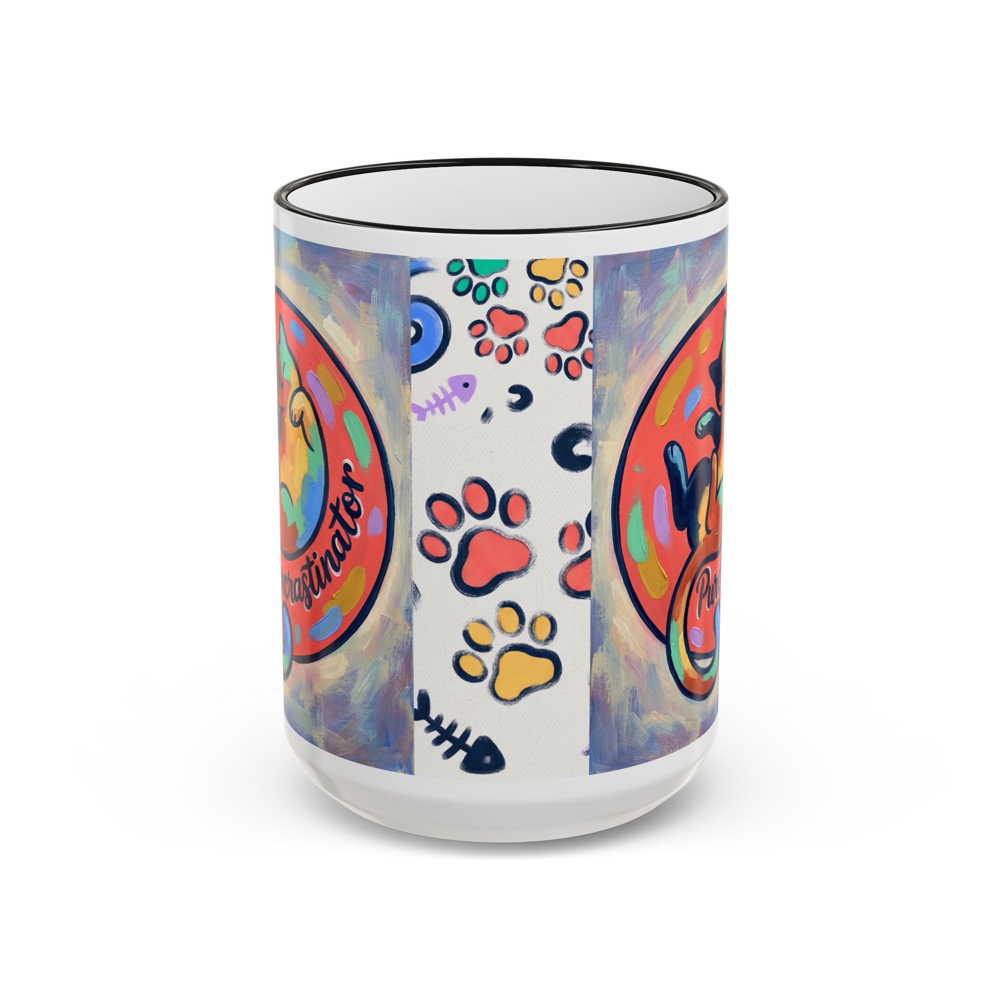 Tazza con bordo decorativo per amanti degli animali domestici con stampa di zampa colorata (11 oz/15 oz)