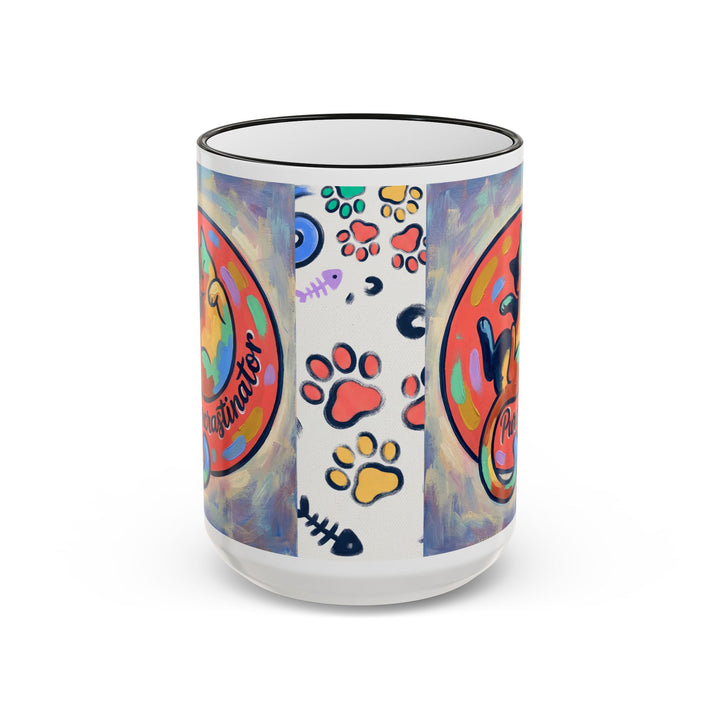 Colorful Paw Print Pet Lover Accent Rim Mug (11oz/15oz)