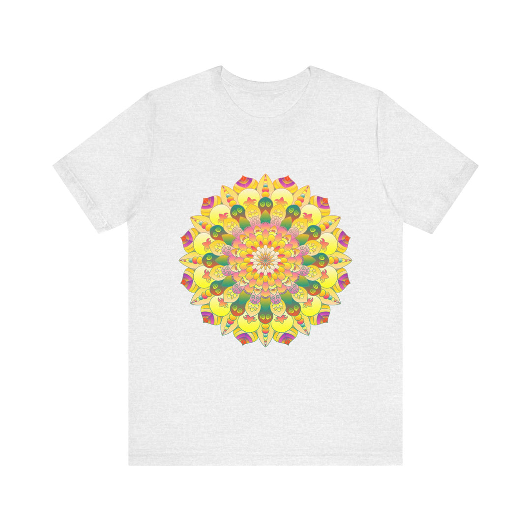 A beautiful and colorful mandala tee featuring intricate designs symbolizing spiritual peace and harmony