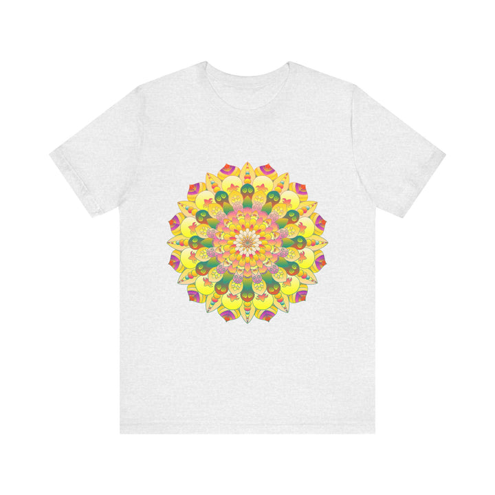 A beautiful and colorful mandala tee featuring intricate designs symbolizing spiritual peace and harmony