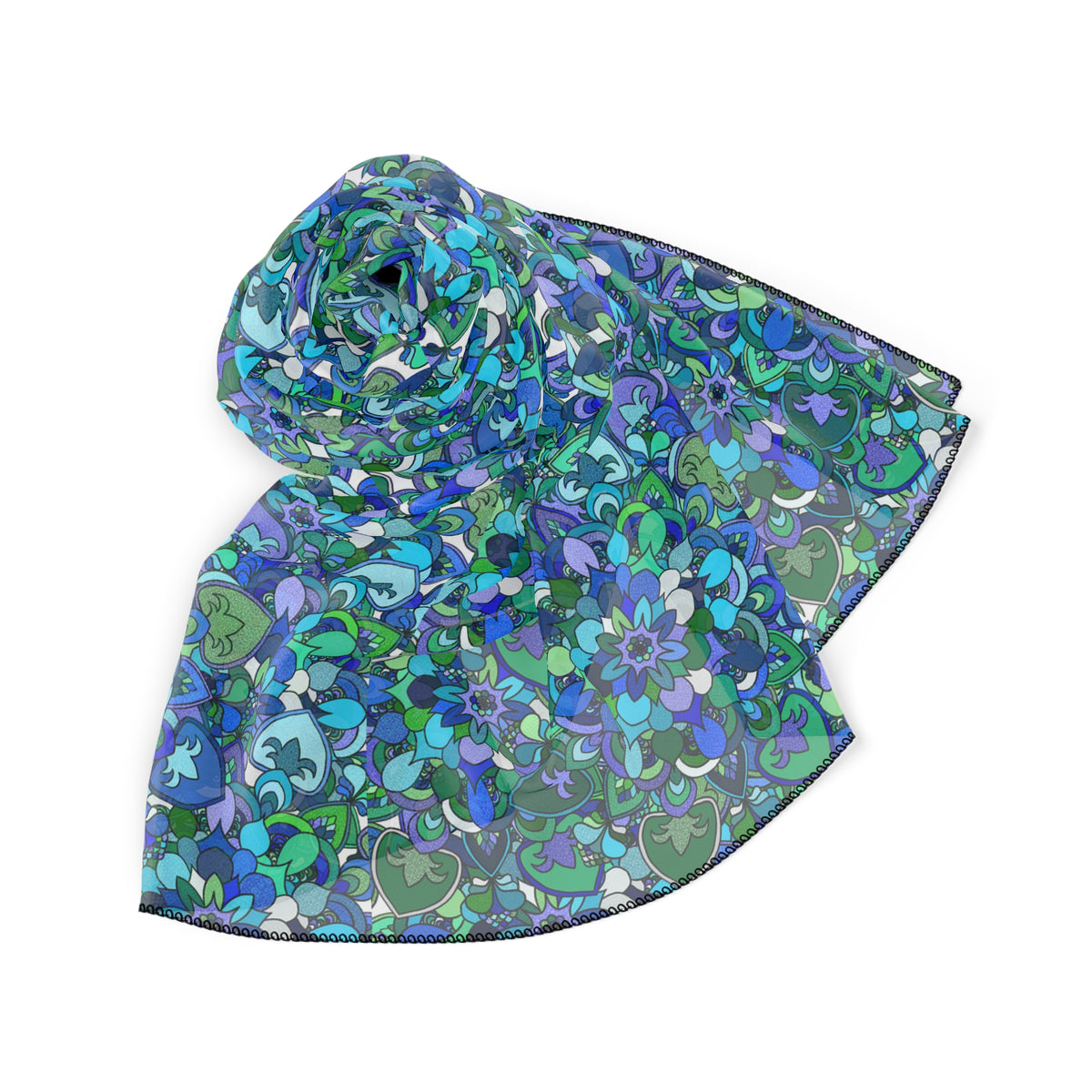 Blau-grüner Schal im Seiden-Look mit Blumenmuster — Leichter Halsschal mit Muster