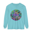 A close-up image of a vibrant mandala long sleeve t-shirt, unisex