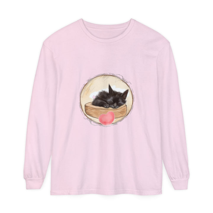 A cozy unisex t-shirt featuring a cute sleeping kitten design Perfect for bedtime relaxation and sweet dreams