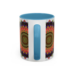 Colorful and spiritual mandala art mug featuring intricate design and vibrant hues