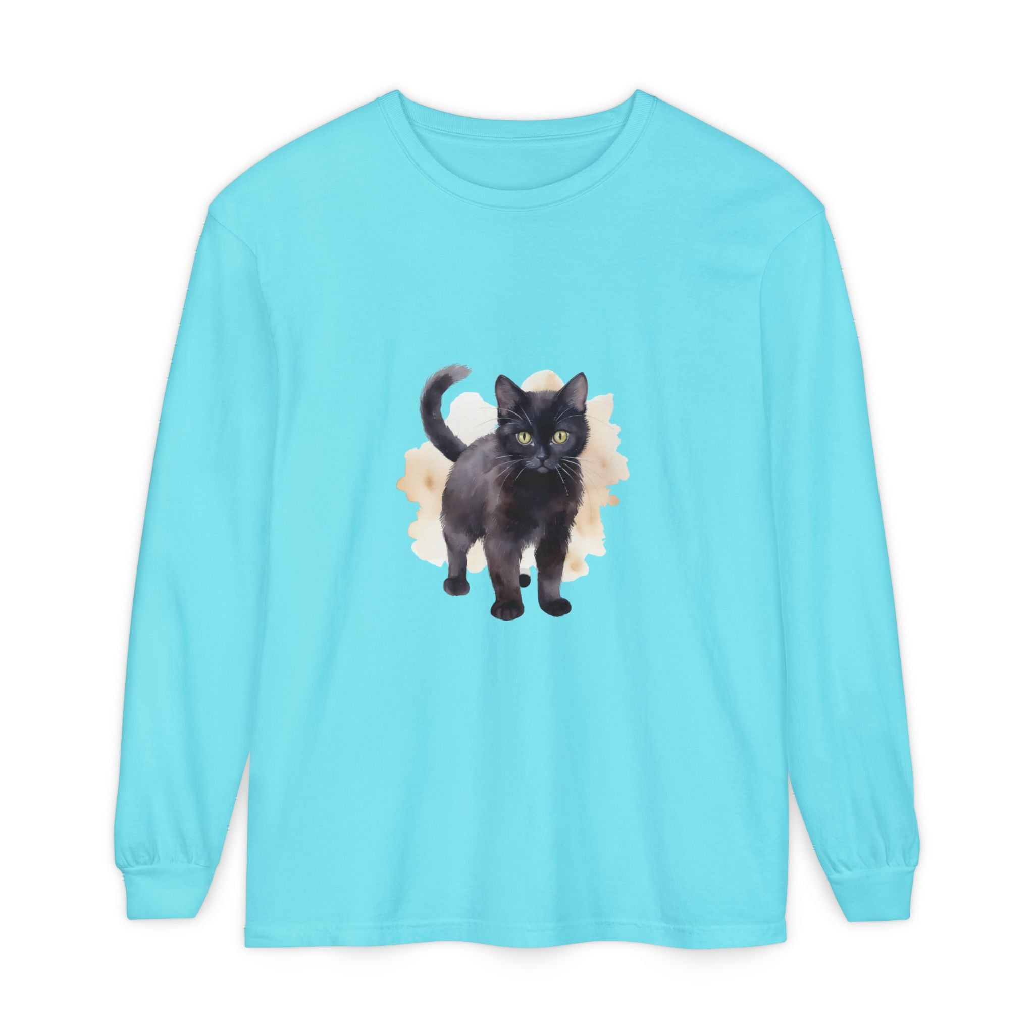 Full Sleeve Tee | Black Cat Watercolor - Unisex