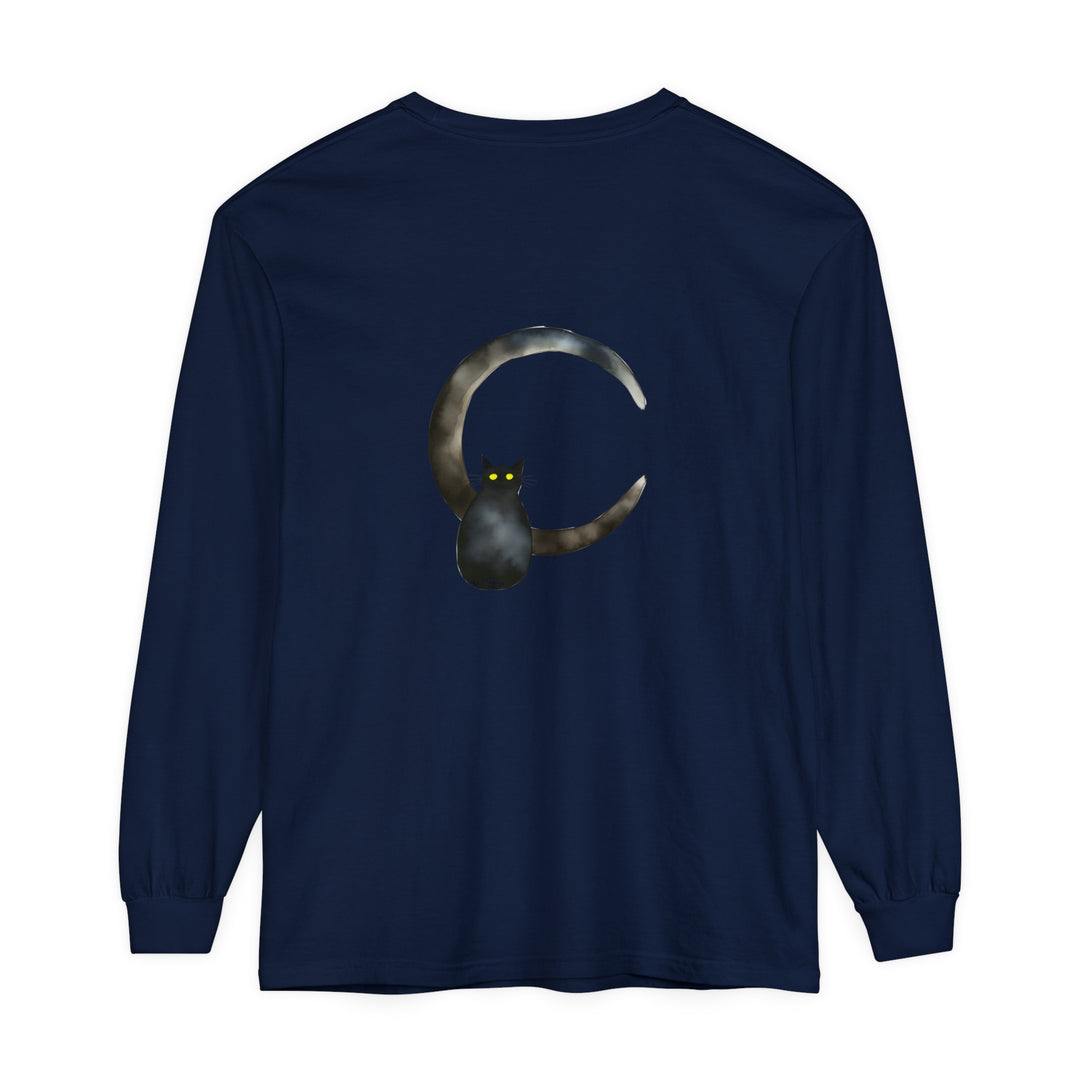 Black Cat Crescent Moon T-Shirt with intricate design and comfortable fit for cat lovers and moon enthusiasts