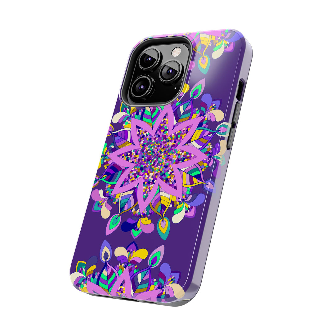 Hand drawn purple Mandala Art phone case designed for iPhone X/XS