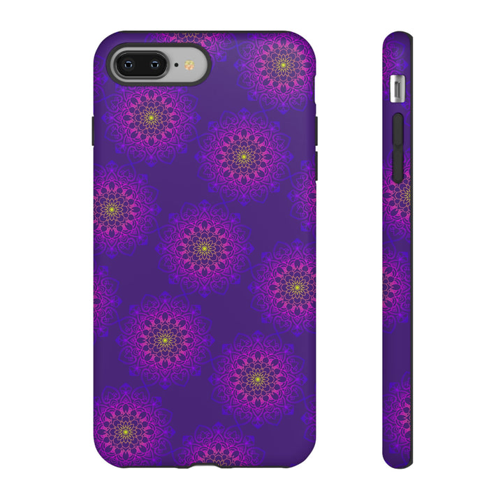 Intricate Purple Floral iPhone Case with Bold Mandala Design