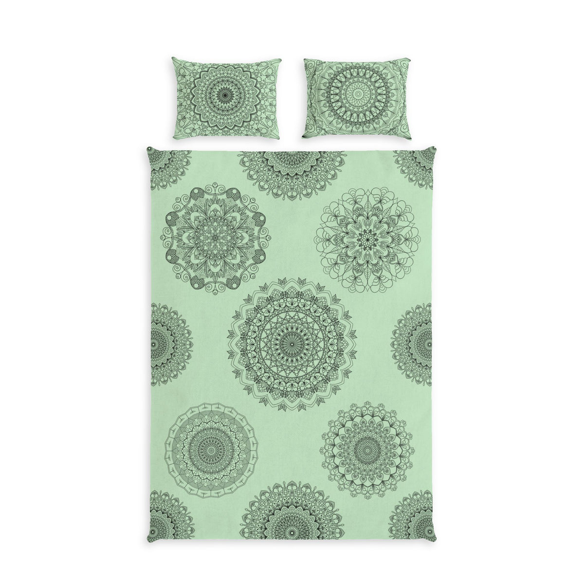 Mandala Cotton Bed Set - Mint Green Hand-Drawn Mandala Duvet Cover & Pillowcases