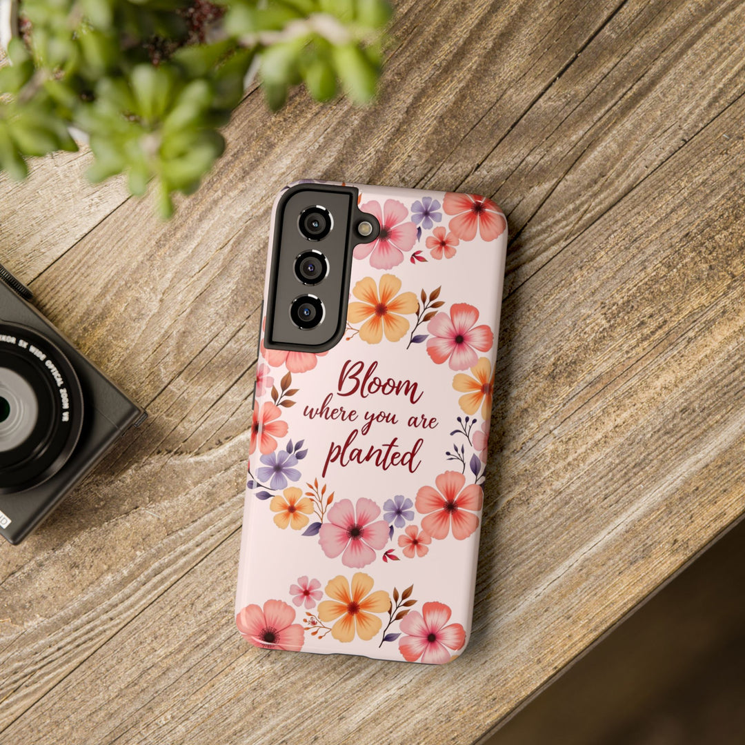 Beautiful light pink phone case with flower garland bloom design