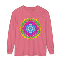  Unisex T-Shirt with Vibrant Mandala Print in Blue, Purple, and Yellow