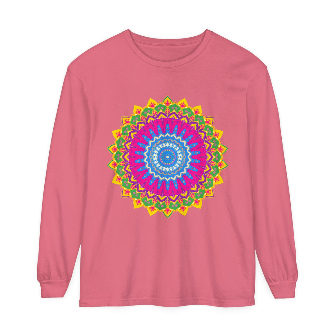  Unisex T-Shirt with Vibrant Mandala Print in Blue, Purple, and Yellow