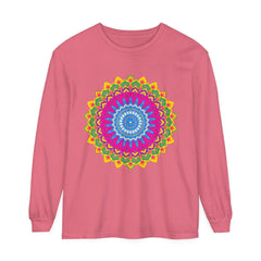 Unisex T-Shirt with Vibrant Mandala Print in Blue, Purple, and Yellow