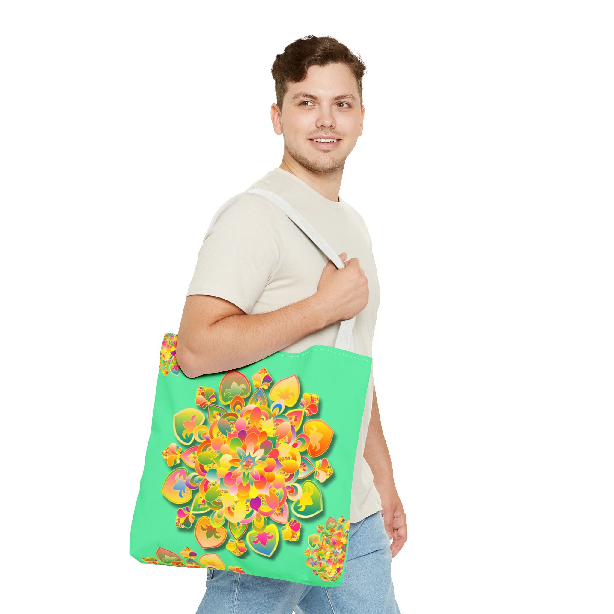 Floral Mandala Tote Bag — Bright Tropical Green All-Over Print
