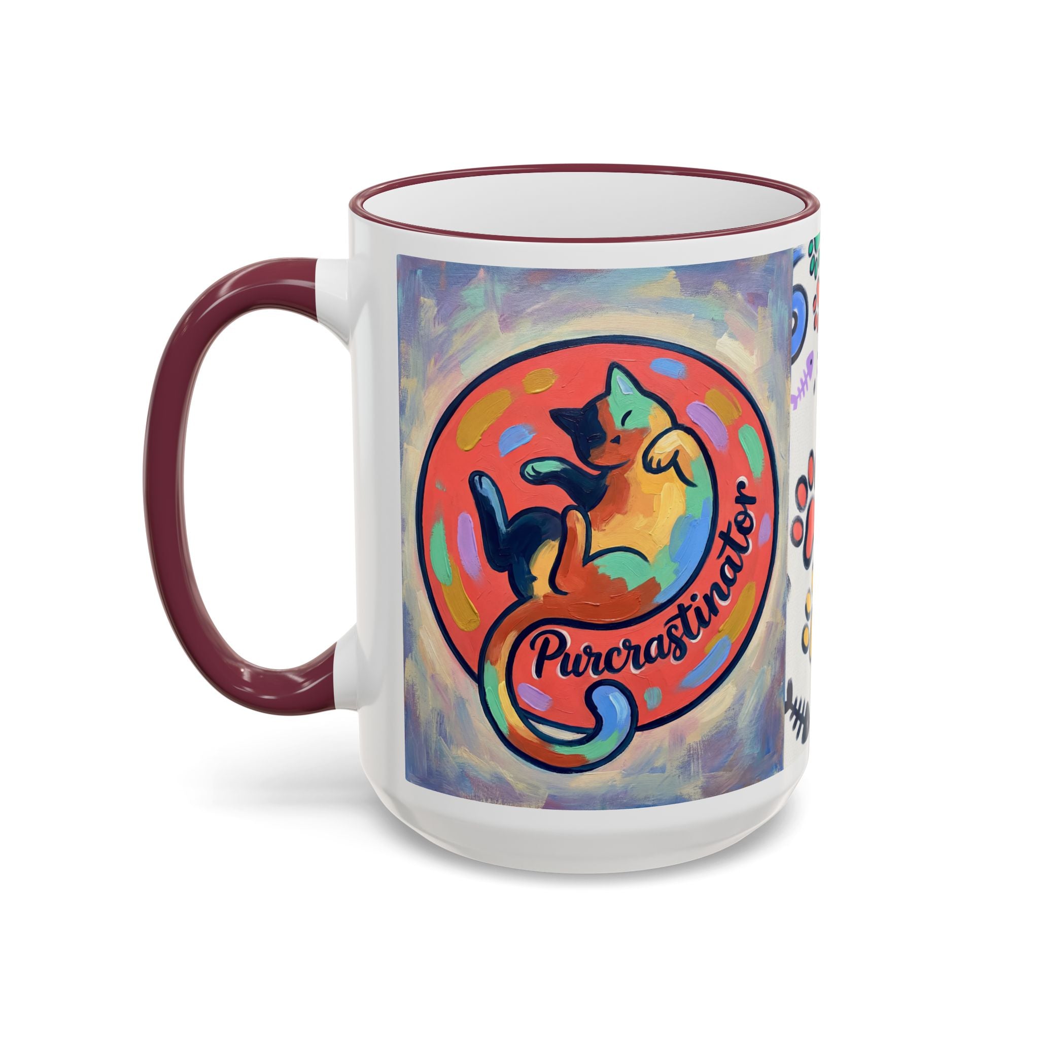 Bunte Tasse mit Pfotenabdruck und Akzentrand für Tierliebhaber (11oz/15oz)