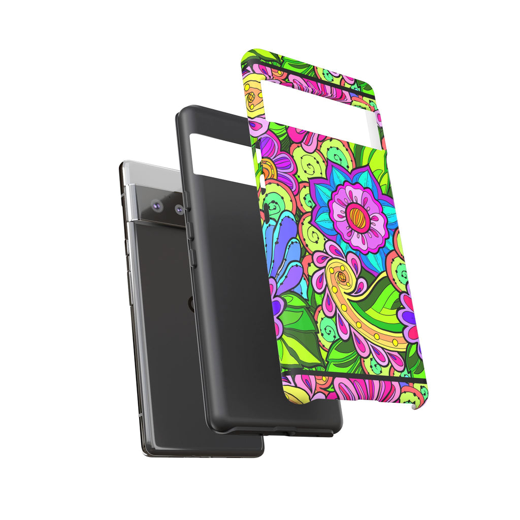 Floral Fantasy iPhone and Google Pixel Case in Bright Green Palette