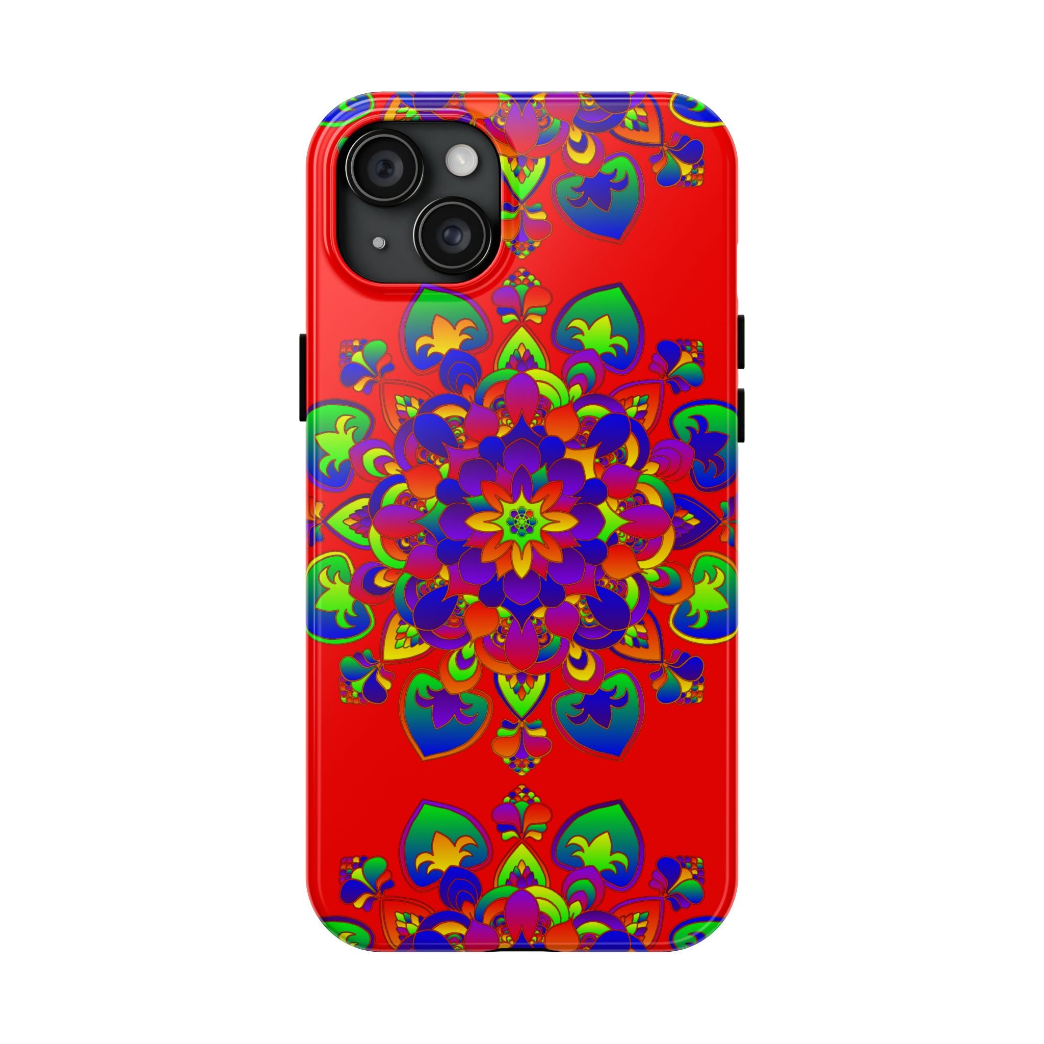 Vibrant red hand drawn mandala art phone case with intricate design