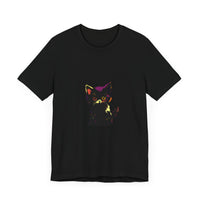 Neon Black Cat Mystery T-Shirt featuring a vibrant neon design