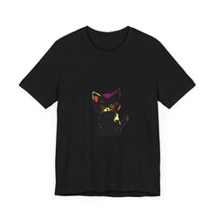 Neon Black Cat Mystery T-Shirt featuring a vibrant neon design