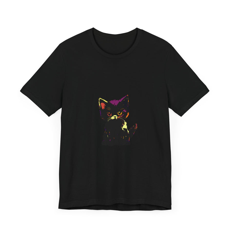Neon Black Cat Mystery T-Shirt featuring a vibrant neon design