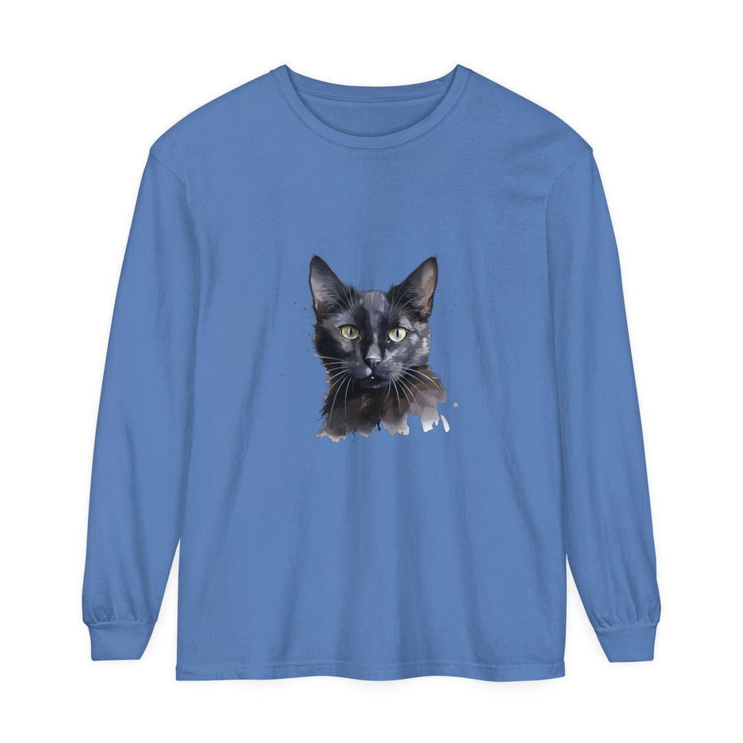 Black Cat Watercolor - Mystical Long Sleeve T-Shirt featuring a captivating feline design