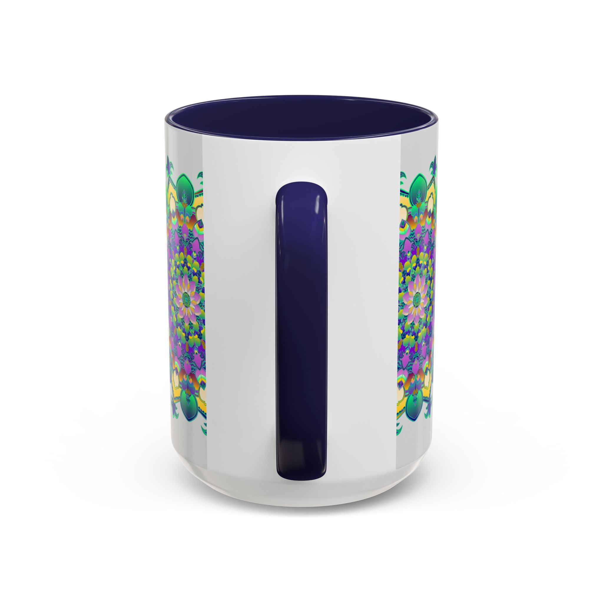 Unique light grey mug adorned with a stunning and vibrant mandala design