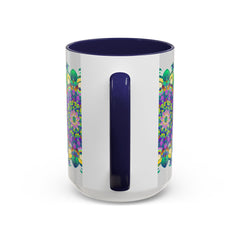 Unique light grey mug adorned with a stunning and vibrant mandala design