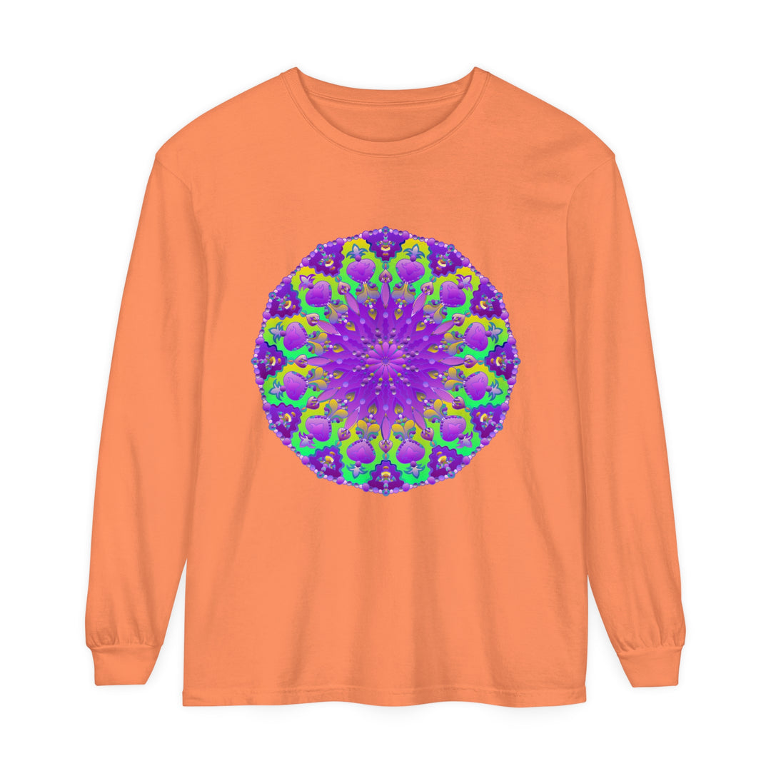 Beautiful purple and green mandala long sleeve t-shirt with intricate design