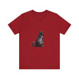 Black Cat Mystery T-Shirt: a black t-shirt featuring a mysterious black cat design