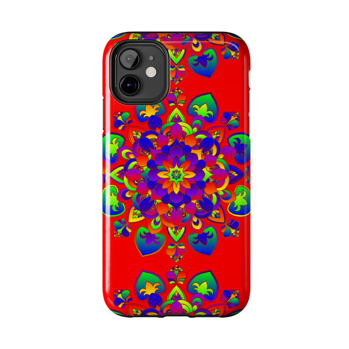 Hand drawn mandala art in red, intricate design for phone case