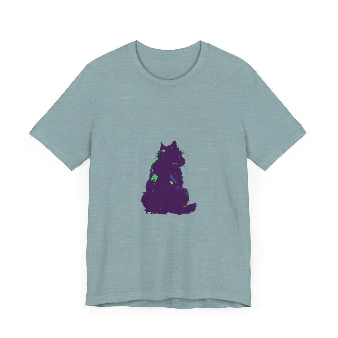  Black Cat Mystery T-Shirt with Beautiful and Detailed Silhouette of a Cat Against a Colorful Sky