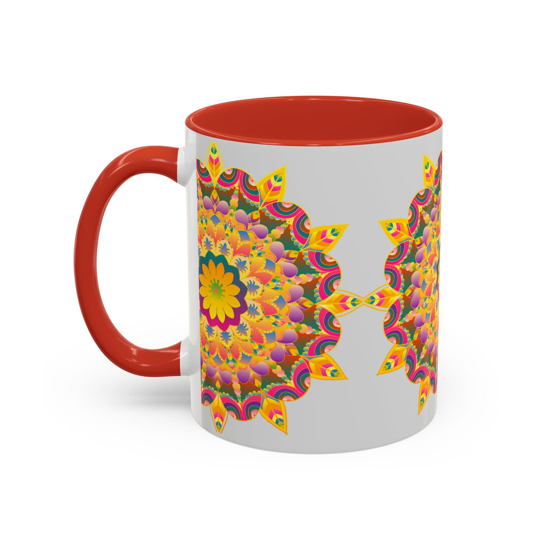 A beautiful Mandala Art Mug adorned with a vibrant floral design