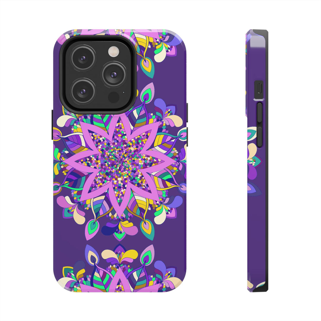 Hand drawn purple mandala art phone case designed for iPhone X/XS