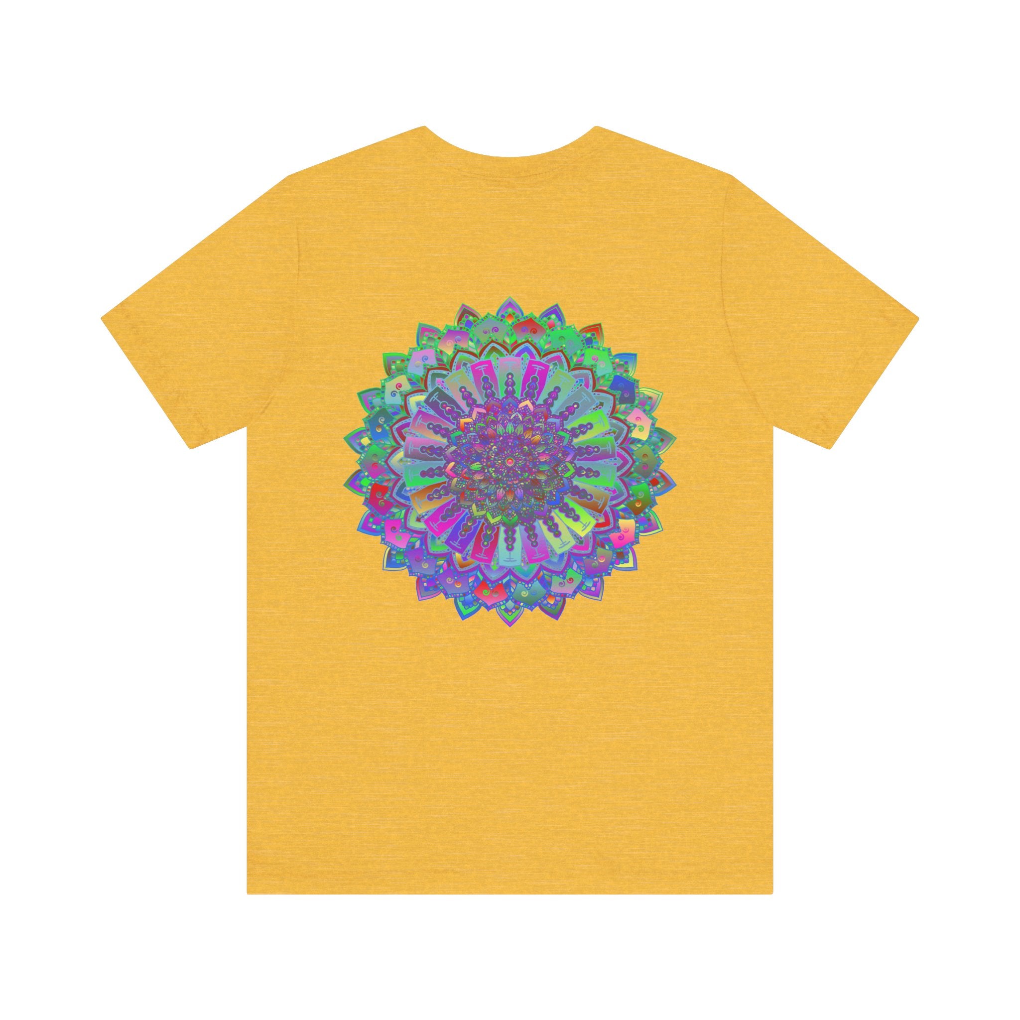 A colorful mandala design t-shirt promoting spiritual peace and harmony