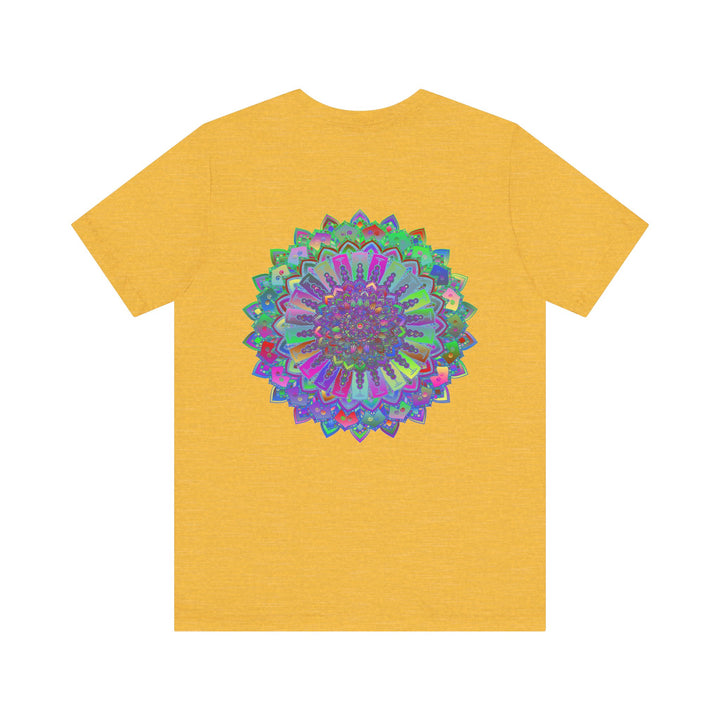 A colorful mandala design t-shirt promoting spiritual peace and harmony