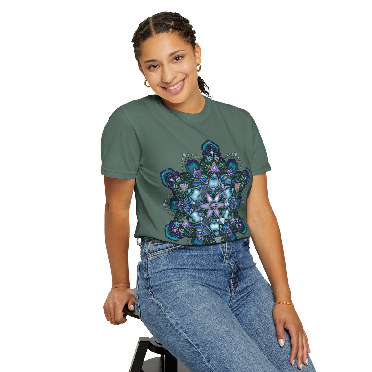 Mandala T-Shirt – Blue Purple Boho Geometric Floral Design