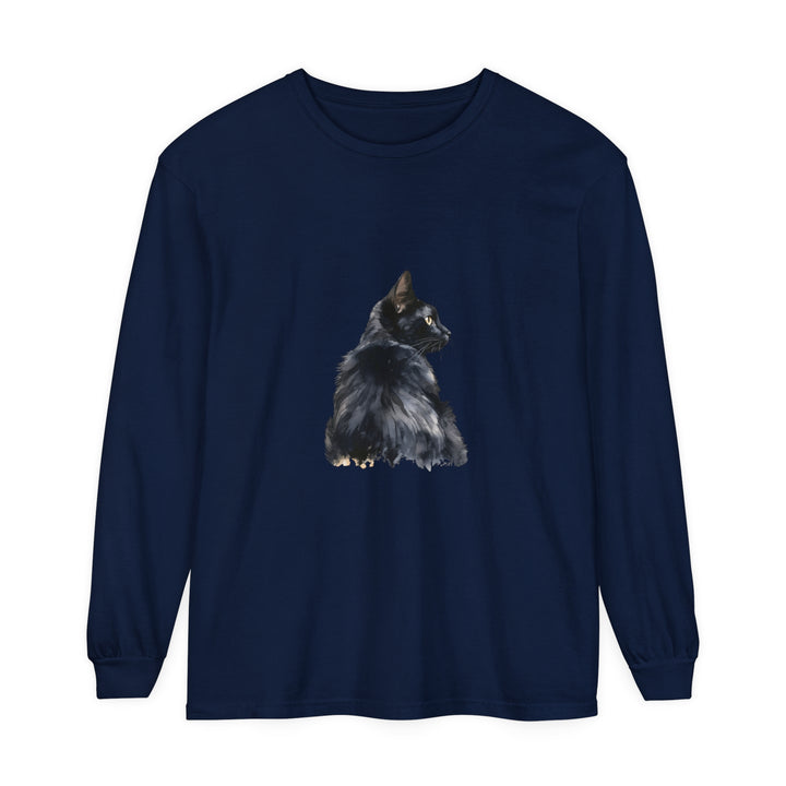 Black Cat Watercolor Long Sleeve T-Shirt featuring a colorful feline design