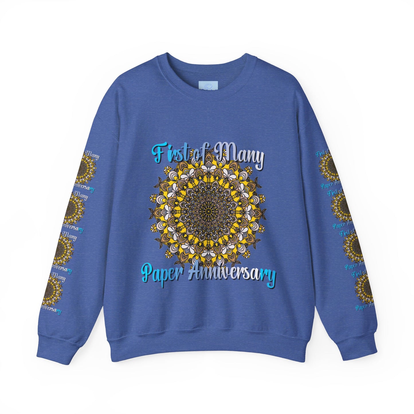 First Year Wedding Anniversary Gift - Unisex Heavy Blend™ Crewneck Sweatshirt with 'First of Many, Paper Anniversary' Design