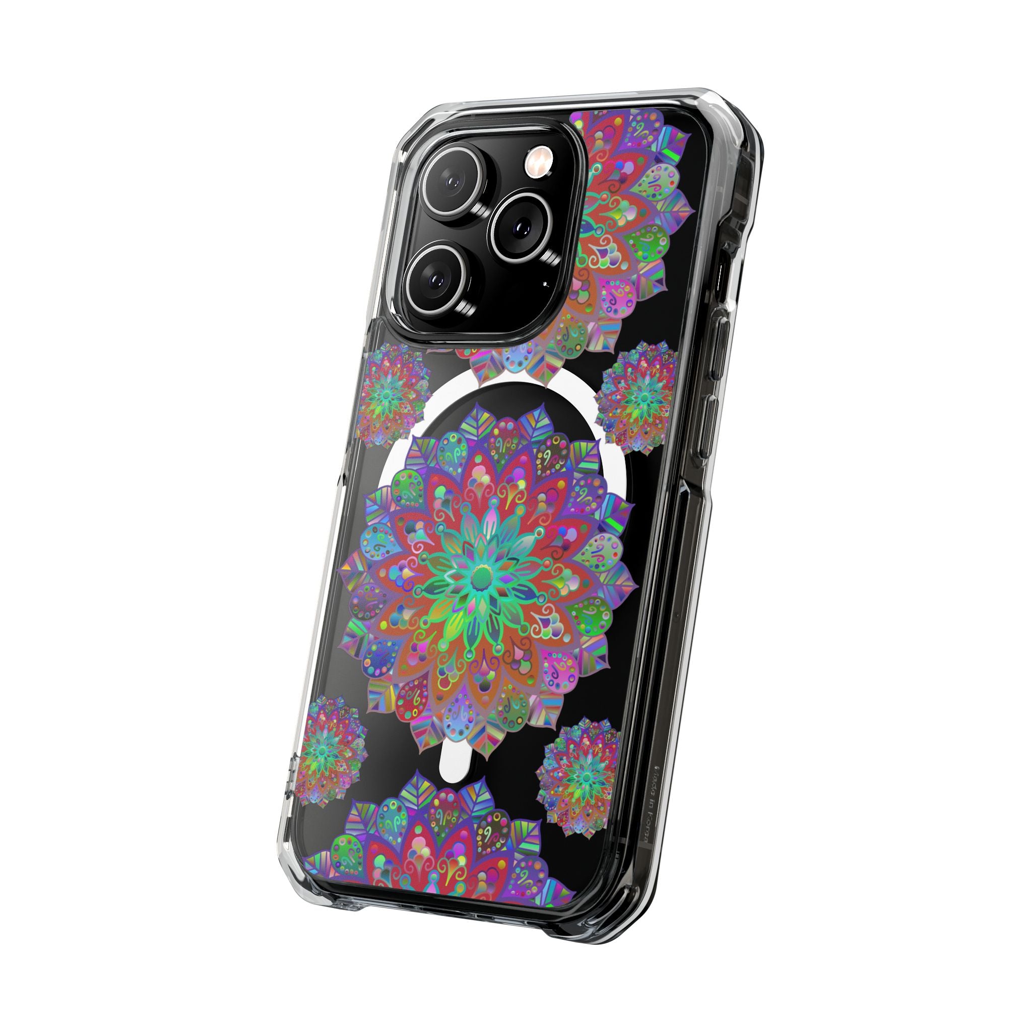 Protective impact case with intricate mandala design, compatible with iPhone 14 and 15, featuring MagSafe® technology for elegant and stylish phone protection