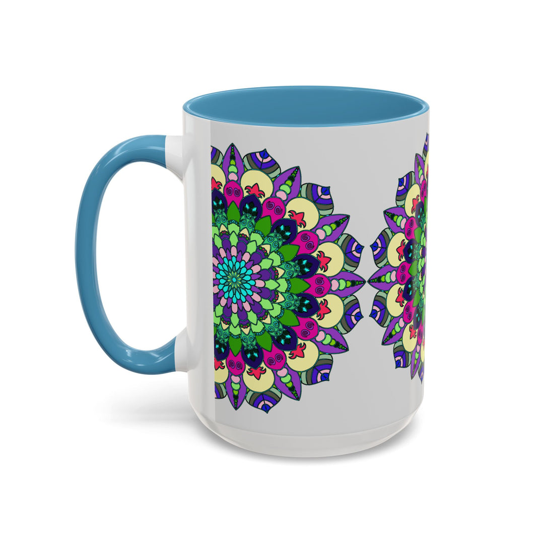 Beautiful mandala art mug featuring vibrant colors and spiritual design