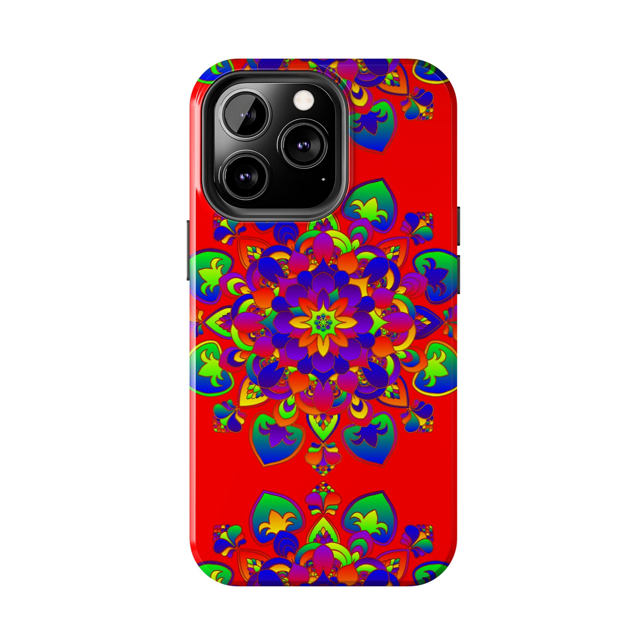 Beautiful hand-drawn mandala art in red, featured on a phone case