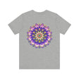 A close-up image of a white Mandala T-shirt with colorful intricate design, symbolizing spiritual peace and harmony, perfect for those seeking inner tranquility and balance